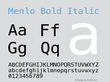 Menlo Bold Italic  Font Sample