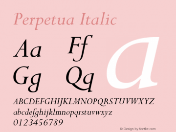Perpetua Italic Version 1.76 Font Sample