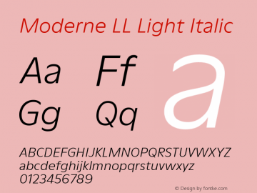 ModerneLL-LightItalic Version 3.000; build 0003 Font Sample