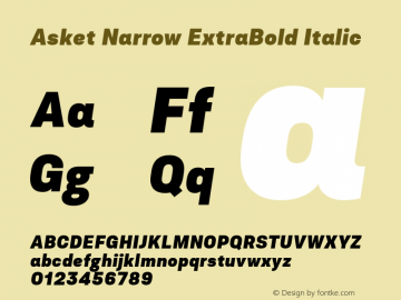 AsketNarrow-ExtraBoldItalic 001.000 Font Sample