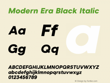 Modern Era Black Italic Version 2.011 Font Sample