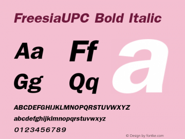 FreesiaUPC Bold Italic Version 5.00 Font Sample