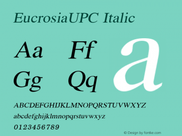 EucrosiaUPC Italic Version 2.20 Font Sample