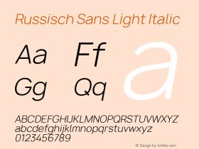 Russisch Sans Light Italic Version 2.00;September 8, 2020;FontCreator 13.0.0.2681 64-bit; ttfautohint (v1.8.3) Font Sample