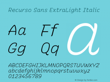 Recurso Sans ExtraLight Italic Version 1.005;October 20, 2020;FontCreator 13.0.0.2655 64-bit; ttfautohint (v1.8.3)图片样张