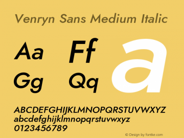 Venryn Sans Medium Italic Version 3.60;October 28, 2020;FontCreator 13.0.0.2681 64-bit Font Sample