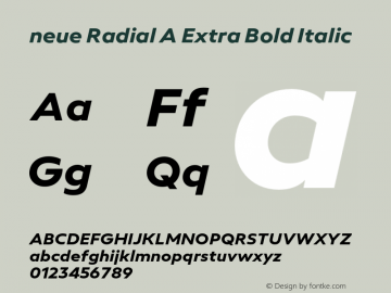 neue Radial A Extra Bold Italic Version 1.000;hotconv 1.0.109;makeotfexe 2.5.65596图片样张