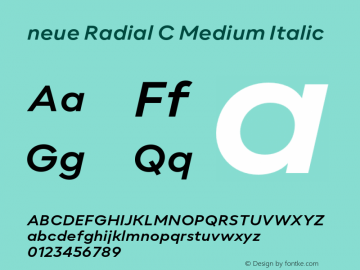 neue Radial C Medium Italic Version 1.000;hotconv 1.0.109;makeotfexe 2.5.65596 Font Sample