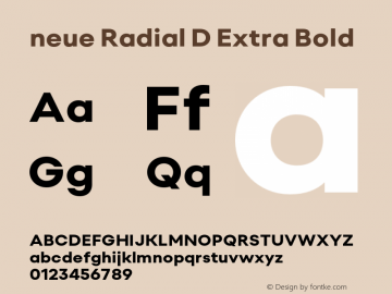 neue Radial D Extra Bold Version 1.000;hotconv 1.0.109;makeotfexe 2.5.65596 Font Sample