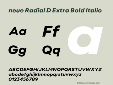 neue Radial D Extra Bold Italic Version 1.000;hotconv 1.0.109;makeotfexe 2.5.65596图片样张