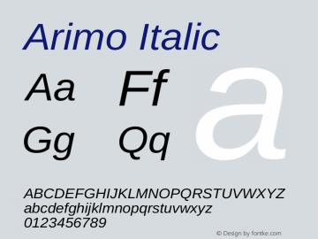 Arimo Italic Version 1.33 Font Sample