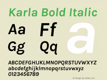 Karla Bold Italic Version 2.002 Font Sample