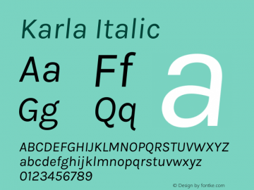 Karla Italic Version 2.002 Font Sample