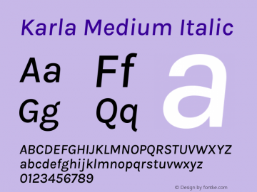 Karla Medium Italic Version 2.002 Font Sample