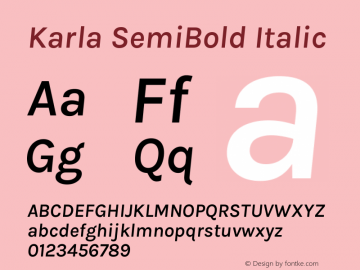 Karla SemiBold Italic Version 2.002 Font Sample