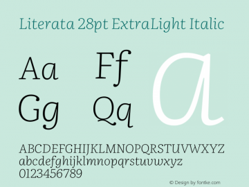 Literata 28pt ExtraLight Italic Version 3.002 Font Sample