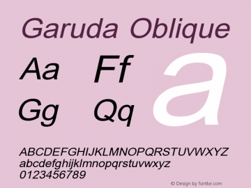 Garuda Oblique Version 2.62: 2010-07-29 Font Sample