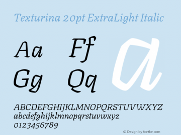 Texturina 20pt ExtraLight Italic Version 1.002图片样张