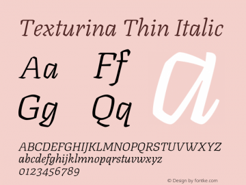 Texturina Thin Italic Version 1.002 Font Sample