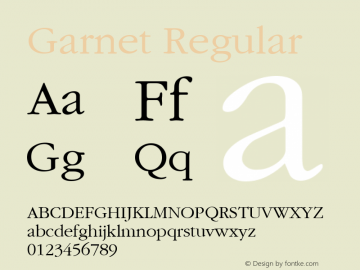 Garnet Regular The IMSI MasterFonts Collection, tm 1995, 1996 IMSI (International Microcomputer Software Inc.) Font Sample