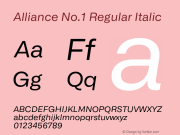 Alliance No.1 Regular Italic Version 1.000;PS 001.000;hotconv 1.0.88;makeotf.lib2.5.64775图片样张