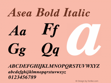 Asea Bold Italic Version 13.00 Font Sample