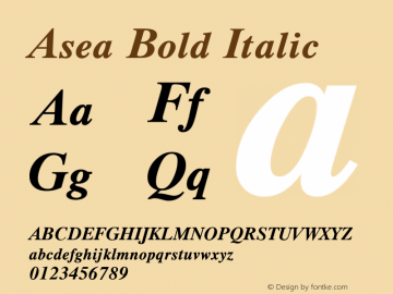 Asea Bold Italic Version 13.00 Font Sample