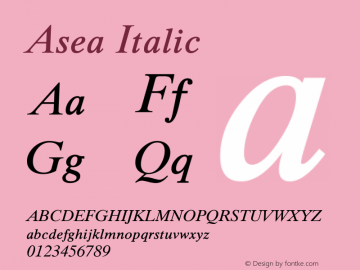 Asea Italic Version 13.00 Font Sample