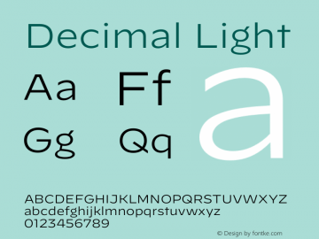 Decimal Light Version 1.106 | wf-rip DC20190920 Font Sample