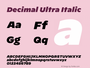 Decimal Ultra Italic Version 1.106 | wf-rip DC20190920 Font Sample