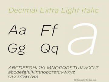 Decimal Extra Light Italic Version 1.106 | wf-rip DC20190920 Font Sample