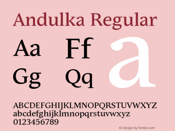 Andulka Regular Version 1.000 Font Sample