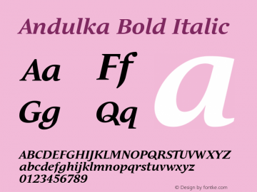 Andulka Bold Italic Version 1.000 Font Sample