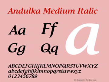 Andulka Medium Italic Version 1.000 Font Sample