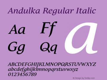 Andulka Italic Version 1.000 Font Sample