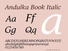 Andulka Book Italic Version 1.000 Font Sample