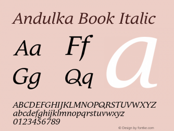 Andulka Book Italic Version 1.000 Font Sample