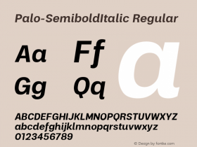 Palo Semibold Italic Version 1.000;hotconv 1.0.109;makeotfexe 2.5.65596;com.myfonts.easy.typeunion.palo.semibold-italic.wfkit2.version.5z2P图片样张