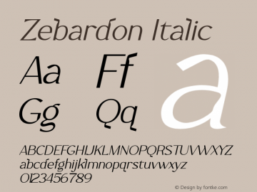 Zebardon Italic Version 1.00;November 9, 2020;FontCreator 11.5.0.2430 64-bit图片样张