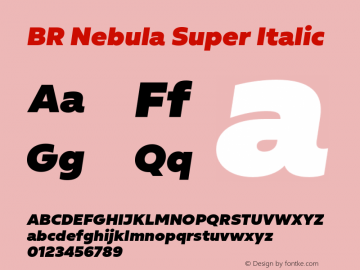 BR Nebula Super Italic Version 1.001;hotconv 1.0.109;makeotfexe 2.5.65596 Font Sample