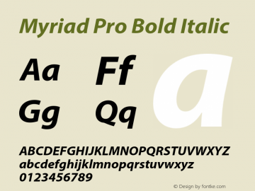 MyriadPro-BoldIt Version 2.107;PS 2.000;hotconv 1.0.70;makeotf.lib2.5.58329 Font Sample