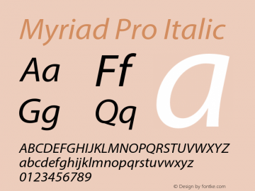 MyriadPro-It Version 2.107;PS 2.000;hotconv 1.0.70;makeotf.lib2.5.58329 Font Sample