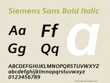 Siemens Sans Bold Italic Version 6.000;PS 5.00;hotconv 1.0.38 Font Sample