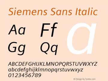 Siemens Sans Italic Version 6.000;PS 5.00;hotconv 1.0.38 Font Sample