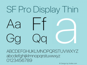SF Pro Display Thin Version 16.0d18e1 Font Sample