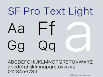 SF Pro Text Light Version 16.0d18e1 Font Sample