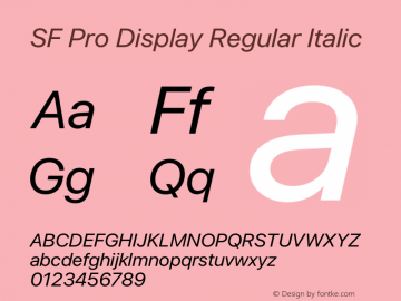 SF Pro Display Regular Italic Version 16.0d18e1 Font Sample