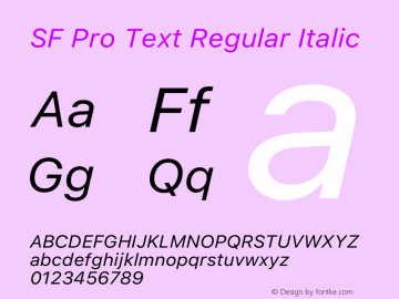 SF Pro Text Regular Italic Version 16.0d18e1 Font Sample