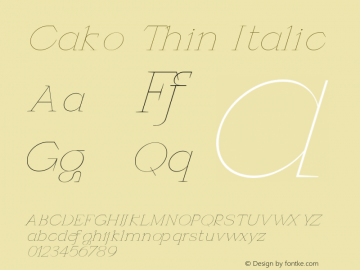 Cako Thin Italic Version 1.000 | B-MOD Font Sample