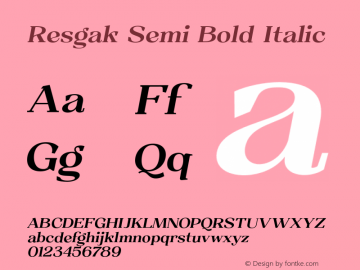 Resgak-SemiBoldItalic Version 1.000 Font Sample